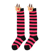 Striped Thigh High Stockings Christmas Elk-13 black rose red