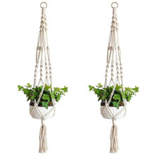 2 Pack Macrame Plant Hanger, Bohemian Style Vintage Design, Flame Retardant Natural Cotton Rope for Indoor Outdoor Home Decorations