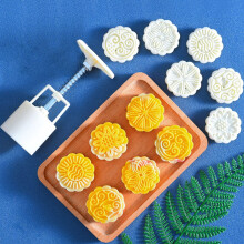 3D Lucky Flowers Stamps, 50G Cookie Press Set, DIY Mould Mooncakes Fondant Desserts White 6 Stamps
