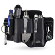 PJ36 EDC Multitool Sheath Leather for Leatherman, Flashlight Holster, Pen Holder, Key Holder, Black Belt Organiser