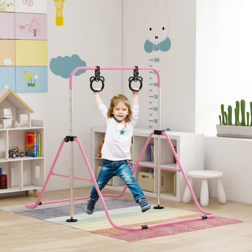 Homcom HOMCOM Adjustable Height Foldable Kids Gymnastics Bar, Pink