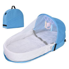 Girl Travel Bed With Mosquito Net And Awning, Portable Foldable Diaper Bed, Snuggle Nest, Red Wine Or Blue