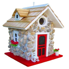 Resin Garden Bird House with Openable Door and Stainless Steel Hinges, Hanging Birdhouse with Windproof Structure and Decorative Windows, Bird Attract