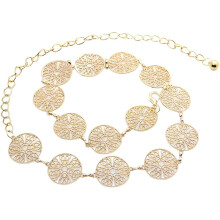 Vintage tailleketting voor dames, vintage opengewerkt met metalen muntaccenten, verstelbare haaksluiting, perfect als cadeau of accessoire.