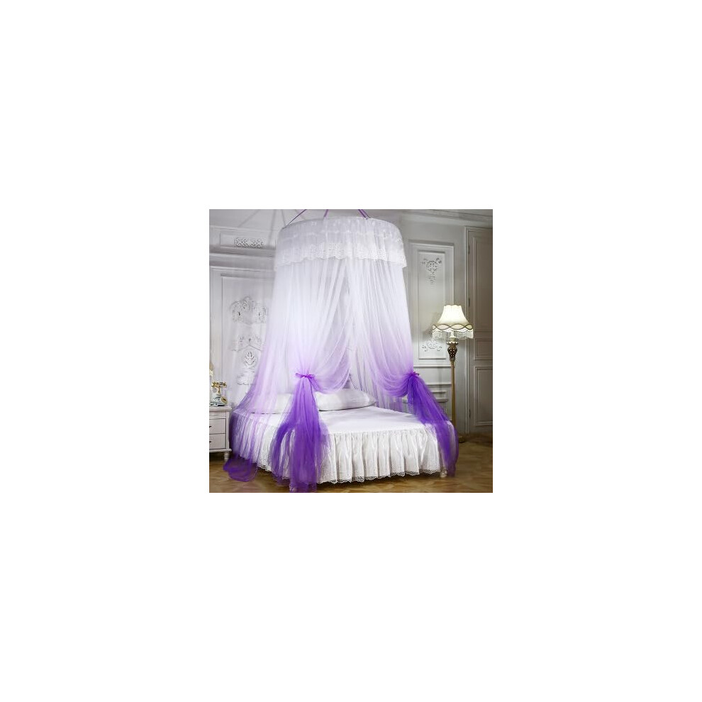 Bed Nets 3 Doors Canopy For Adults Kids Romantic Baby Girl Cotton Purple Round Dome Tent Mosquito Net Curtain Bedding