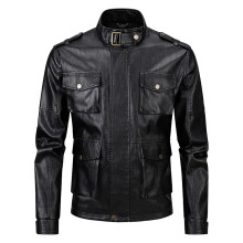Leather Jacket Men's Stand Up Collar Autumn Thin Long Sleeve Motorcycle Biker With Zip Black XXL Bomber Aviator Outdoor