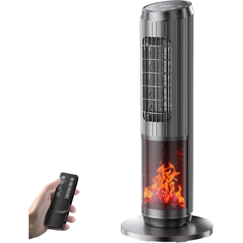 Tower Fan Heater Fireplace Remote Control 2000W