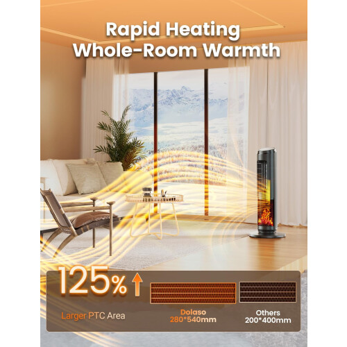 Tower Fan Heater Fireplace Remote Control 2000W 2