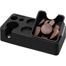Espresso-aanstampstation met opbergvakken, afneembare espressoklopbak met verstelbare hoogte voor portafilters van 51-58 mm, antislipkussentjes,