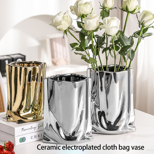 Modern Pleated Ceramic Vases For Freshly And Dry-silver 2