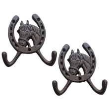 Pack of 2 Cast Iron Horseshoe Wall Hooks Villa-Ancient bronze