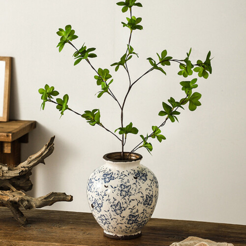 Aged Finish Ceramics Centerpieces Vases Blue Patterneds 1