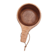 Kuksa de madera hecha a mano, recipiente para bebidas de madera natural con cordón de cuero para uso portátil al aire libre, taza rústica de