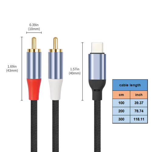 24Bit/96Khz USB Type C To 2RCA Sound Cable Compatibility-2m 1