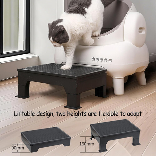 Height Adjustable Elevated Litter Stairs Stool With AntiTracking Filter Grid Black 1
