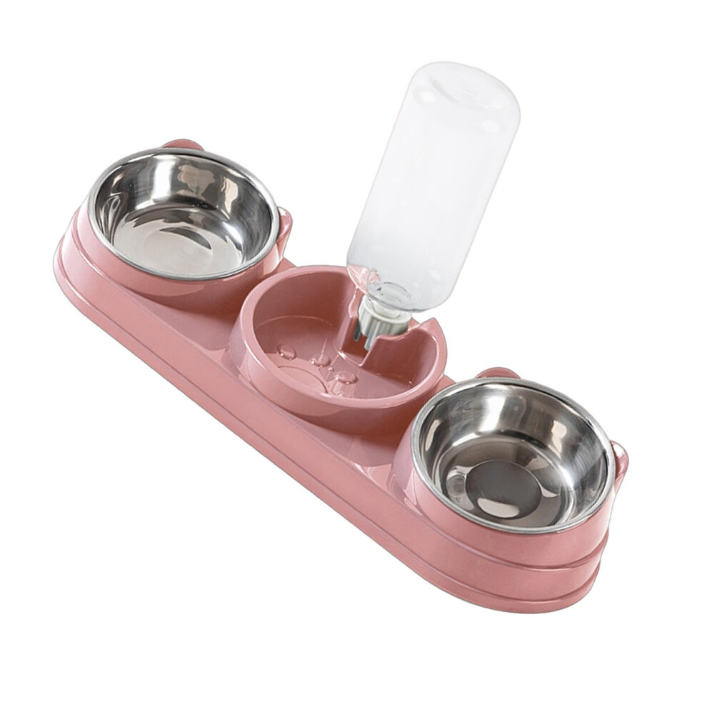 Double Bowl Pet Food Water Dish Feeder Dog- Steel Bowl Pink
