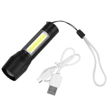 Mini torcia ultra luminosa, luce tattica con lampadina T6LED + COB, tre modalità: luce intensa, luce lampeggiante, luce laterale, messa a fuoco