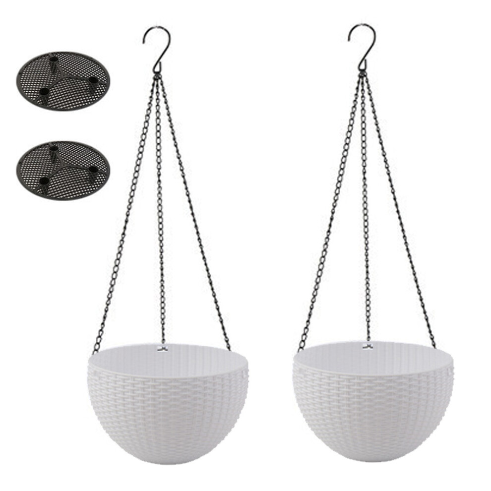 Premium Quality Pp Hanging Planter, Weather Resistant With Heavy-duty Chain Hanger, Dual-pots Design, Self-watering Reservoir, Elegant White Color, Ve-image-OPC-PN8RCQW-NEW