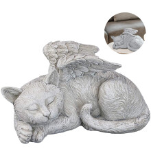Gedenkstatue „Friedlich ruhende schlafende Engelkatze“, handgegossenes Harzdenkmal aus zerkleinertem Stein, Haustierdenkmal für Garten und Haus,