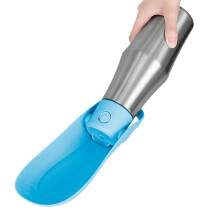 Dog Water Bottle 750ml Stainless Steel LeakProof Portable Water Dispenser And Bowl For Travel Camping Hiking Light Blue