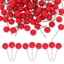 100Pcs Push Round Ball Head Map Tacks With Stainless Point Red