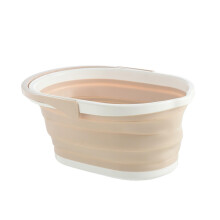 Portable Foldable Plastic Mop Bucket Beige Collapsible Water Container Hardwood Tile Concrete Glass Floors