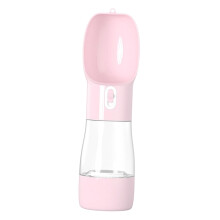 Dog Water and Food Dispenser Bottle Lightweight Portable Pink Travel Container for Dogs & Cats OneHand Lock Reusable