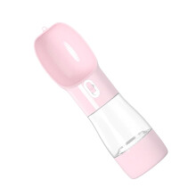 Portable Dog Water Bottle With Food Dispenser Pink OneHand Operation Lightweight Leak Proof Bottle For Dogs And Cats