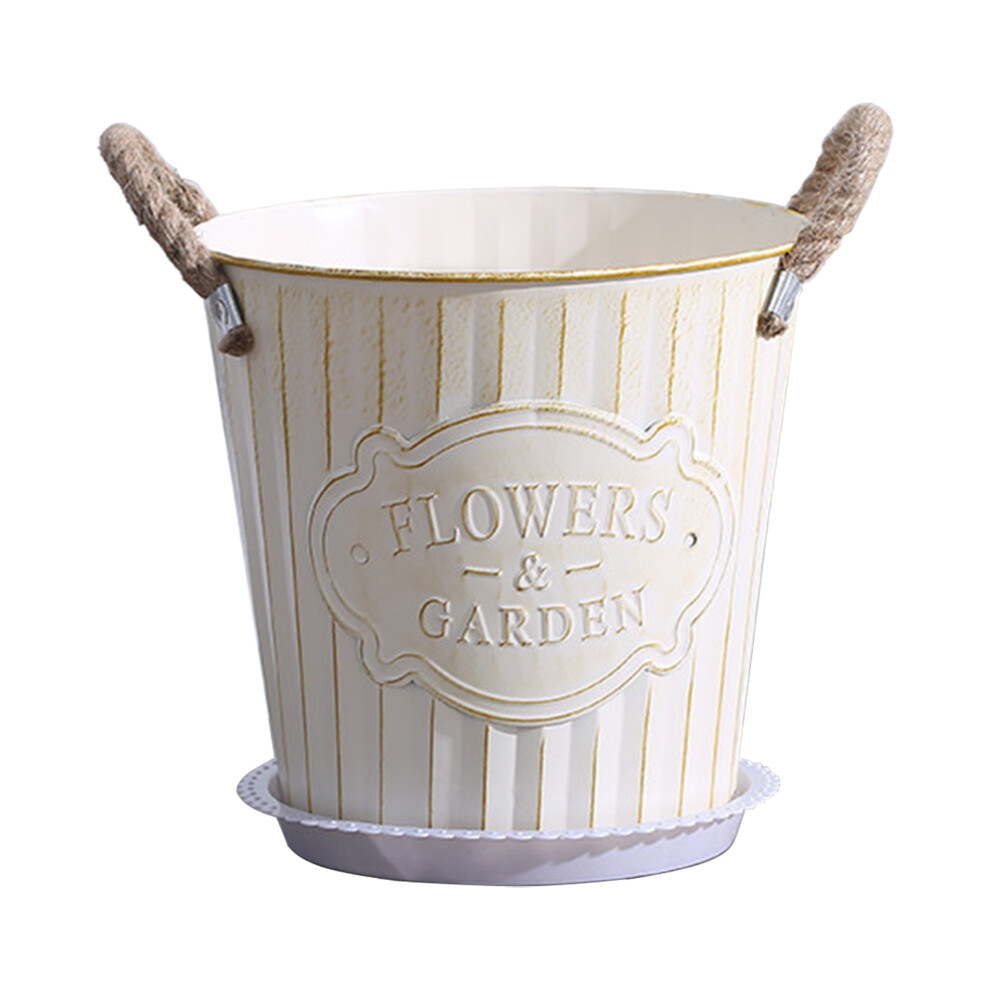 Metal Flower Bucket With Rope Vintage Style Plant Pot Rustic Iron Vase Easy Maintenance With Drainage Hole Creative Home Decor Idea-image-OPC-PN8SFTR-NEW