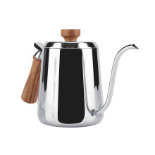 Roestvrijstalen koffiepot, Japans vervaardigde druppelkan, waterkoker met zwanenhals, anti-verbrandingshouten handvat, professionele latte-schuimkan