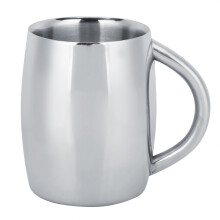Caneca térmica de aço inoxidável com alça, resistente a quedas, ideal para café, cerveja e suco. Design ergonômico com alça em formato de arco