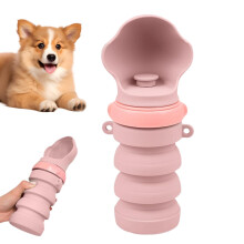 Portable Dog Water Bottle LeakProof Foldable Drinking Feeder For Camping Hiking Outdoor Travel Pink