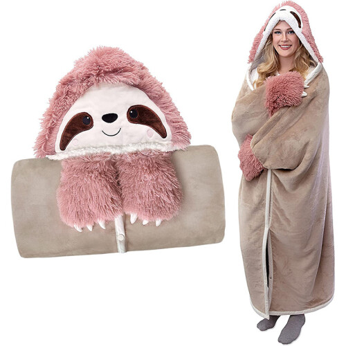 Coperta con cappuccio a forma di bradipo