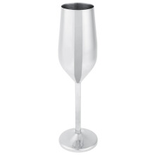 Taça de vinho em aço inoxidável elegante e durável, com acabamento acetinado e design inquebrável, ideal para aventuras ao ar livre. Uma ótima