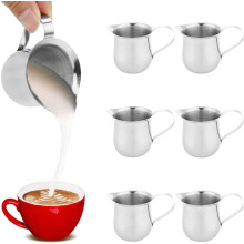 Ergonomisk latte-art-kande, mælkeskumkande i rustfrit stål med mikroskumteknologi, tyk tekstur og glat hældetud til professionelle