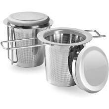 Holdbart infusersæt i rustfrit stål, ekstra fint net og sammenklappeligt håndtag, perfekt til brygning af løse blade og nem rengøring (2-pak)