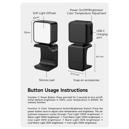 Mini Video Light LED Light Rechargeable Adjustable Soft Lighting 1