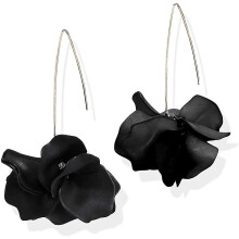 Brincos Boho com Pétalas de Rosa em Resina - Brincos Longos de Acrílico com Flores em Camadas - Preto