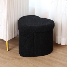 Heart Shaped Upholstered Ottoman Storage Footrest Stool Folding Plush Padded Seat Black Living Room Bedroom Storage Box