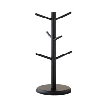 Black Wooden Mug Tree With 6 Hooks Countertop Cup Holder For Kitchen Or Office Durable Mug Organizer & Jewelry Rack