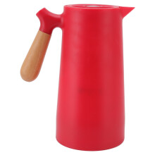 Luxurious Double Walled Vacuum Insulated Flask, Thermal Coffee Carafe for Hot or Cold Drinks, Beech Wood Handle, Long-term Heat Preservation, Leakproo