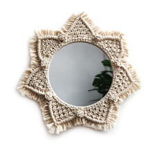 Perfect Gift: Scandinavian Style Boho Macrame Circle Mirror, Easy Hanging, -definition Mirror, Rustic Home Decor, Bohemian Folk Art, 15.7 Inches Total