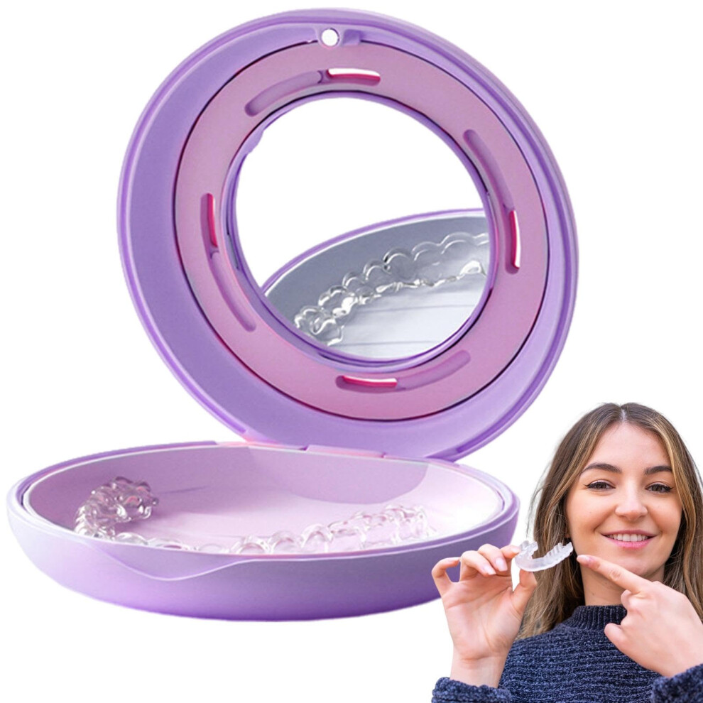Purple Retainer Box, Strap Storage Case, Slim Retainer Container, Protective Case For Partial Denture Teeth Alignment
