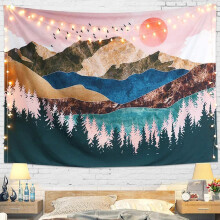 Bohemian Visions Nature Forest Tapestry, Landscape Tapestry with Environmental-friendly Polyester Fabric, Multi Usage for Home Decor, 59” x 51”