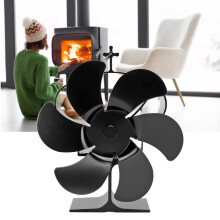 Wood Stove Fan 6Blade Heat Powered 152mm Diameter Black For Wood Burning Stove, Pellet Stove, Log Burner, Fireplace