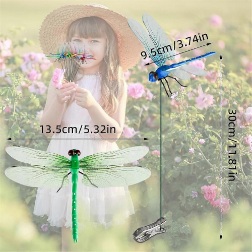 Clipes de libélula artificial para postes, compatíveis com decoração de jardim 3D com libélula. 2