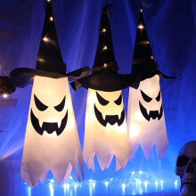 Iluminação colorida para o Halloween, conjunto de 3 fantasmas e chapéus de bruxa brilhantes, ideal para quintal, árvore, jardim e ambientes