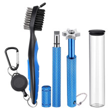 (Blue, 112x23cm) Golf Club Brush Golf Club Groove Sharpener Kit Retractable Double