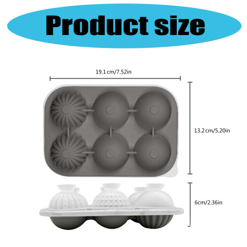 Decorative Silicone Ice Cubes Tray 6 Round Cavities-Black 2