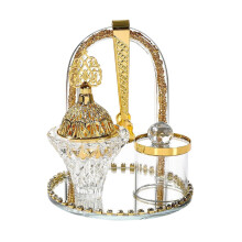 Elegante glazen wierookbranders set met metalen dienblad Tang